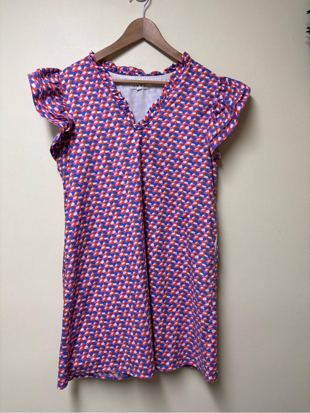 THML 100% Cotton geometric print babydoll dress pink orange blue - Large